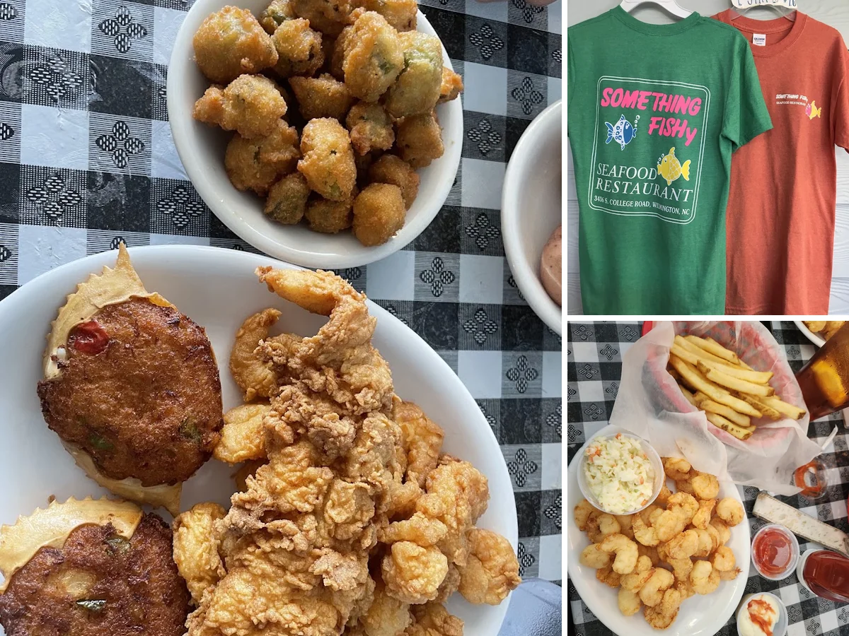 A down-home seafood shack with simple seating.
