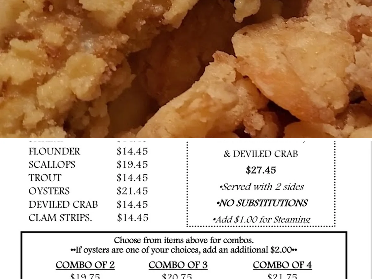 Clam chowder and fried shrimp served together.